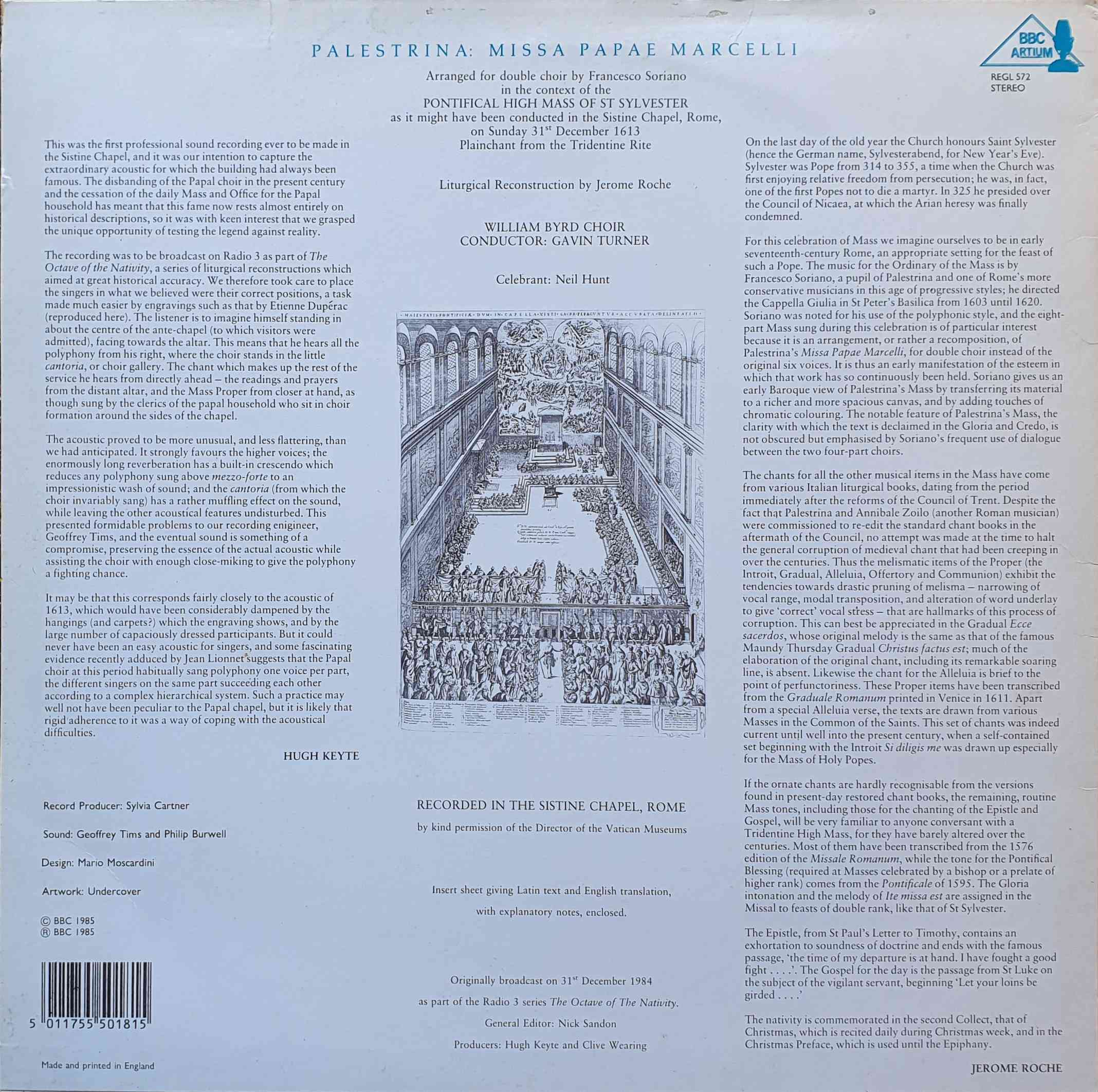 Picture of REGL 572 Mass of St. Sylvester by artist Arr. Francesco Soriano from the BBC records and Tapes library